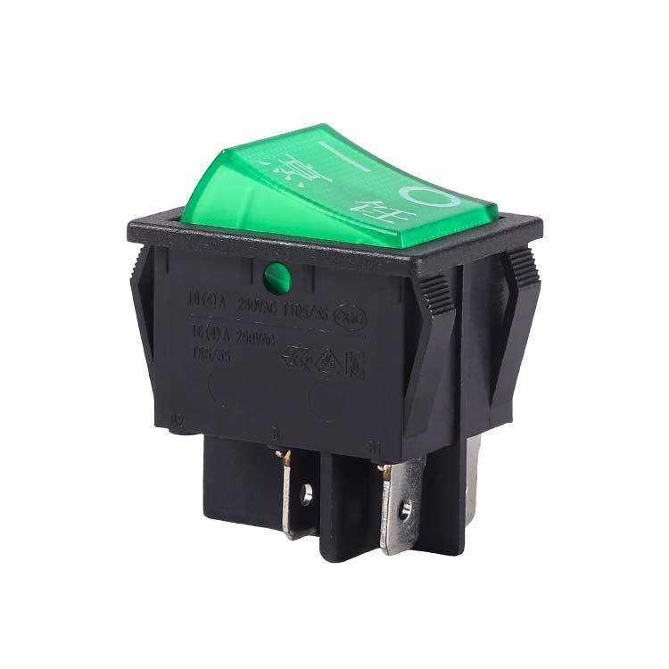 LECI Plant UL/CQC Certified PA66 16A 4-Pin Rocker Switch Green Light Black Body On-Off Function Max 250VAC and 25A Current