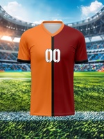 Maillot de football personnalisé OEM ODM d'usine, col en V, orange et rouge, avec logo d'équipe, nom et numéro, séchage rapide, uniforme de football