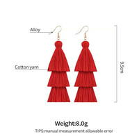 Boucles d'oreilles longues en soie avec pompons ethniques bohèmes faits à la main, plaquées or, pour femmes 2019