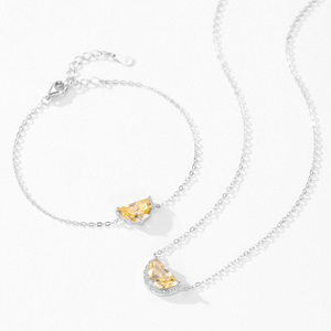 S925 Sterling Silver Zircon Yellow HalfMoon Chain <b>Bracelet</b> forWomen Romantic and Stylish JewelryGift Customizable copper version - Product Image 4