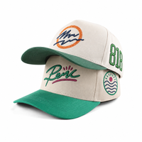 Casquettes de baseball unisexes entièrement personnalisées en gros, 5 panneaux, brodées, en tissu de coton, taille ajustable, bicolores, pour le sport
