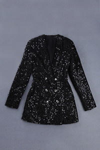 Nuevas tendencias Abrigo de mujer Moda Negro <span class=keywords><strong>Lentejuelas</strong></span> blazer Mujer Chaqueta larga Vestido Abrigo - Product Image 4