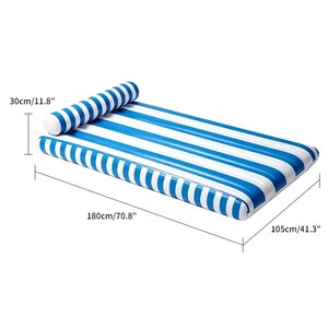 Matelas flottant gonflable rayé bleu, rose et blanc avec appui-tête amovible, pour une personne, en PVC - Product Image 5