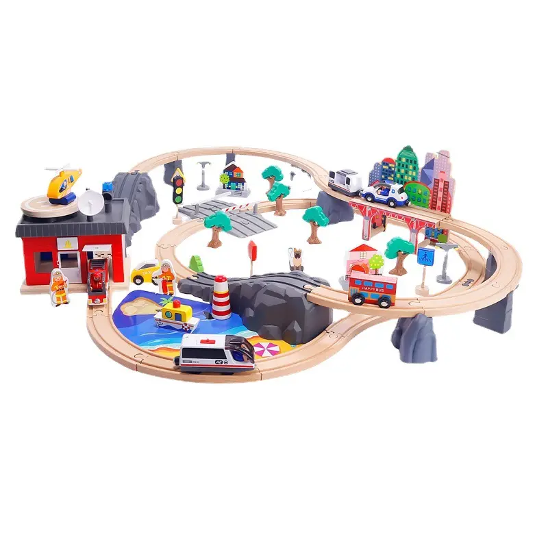 2023 Children's Simulation Track Wooden Glide Car Three-Level Stereo Track Parking Lot Set Small Wooden Train Toys Slot Toys