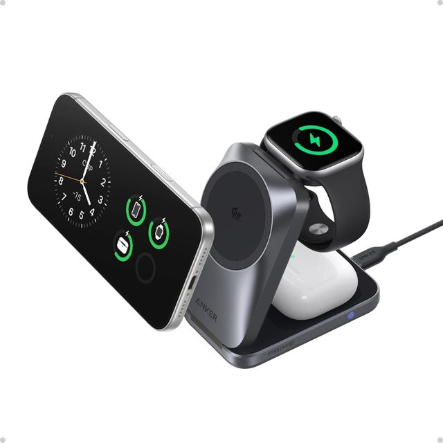 Anker Prime 25W Qi2.2-Certified Palm-Sized 3-in-1 Magnetic Foldable Wireless Charger Charging Station for iPhone Watch AirPods