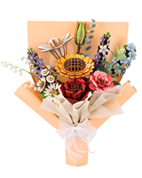 Kit de bouquet de fleurs en bois à faire soi-même, 395 pièces, ensemble de fleurs 3D en puzzle, tournesol, rose, lys, pour adultes et enfants de 8 ans et plus, cadeau DIY unique, décoration de la maison