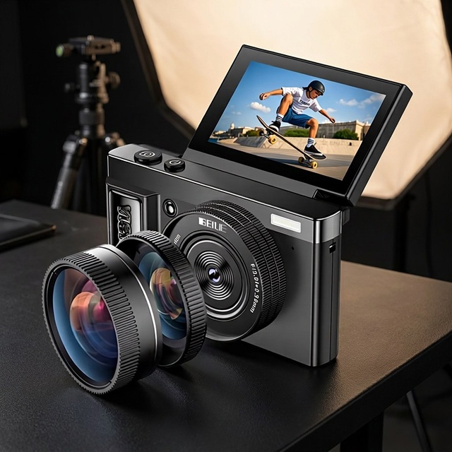 Compact 4K Retro Digital Camera 64MP 3" 180 Flip Screen 16X Digital Zoom 64GB for Card CMOS Sensor Stabilized