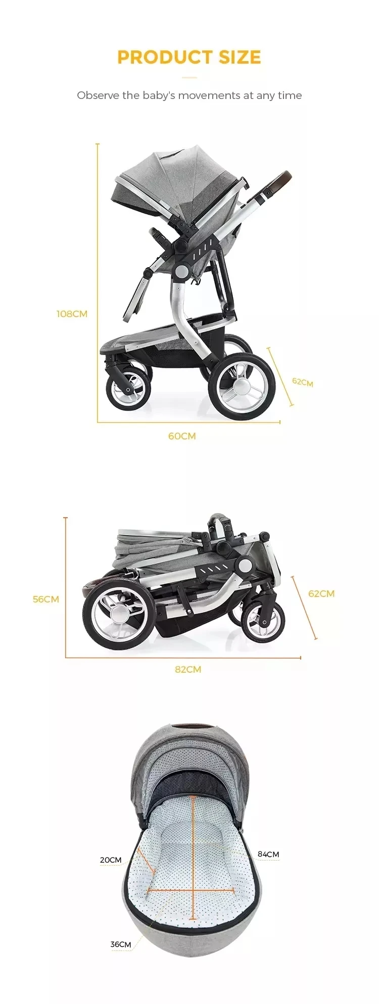 2022 High Landscape and Fashional Pram Wholesale European Infant Cart Foldable 3 In 1 baby Stroller