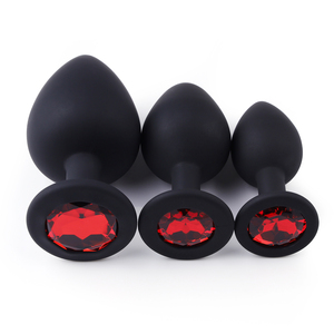 FBA-008 Frau Anal Spielzeug Set Schwarz Silikon Anal Plug Mit Rot Juwel Sexspielzeug Juwel Butt Plug Juguetes Sexuales - Product Image 3