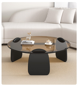 Set di Tavolini da Caffè Rotondi di Lusso Moderni con Piano in <span class=keywords><strong>Vetro</strong></span> Temperato Fumé per Soggiorno e Hotel - Product Image 2