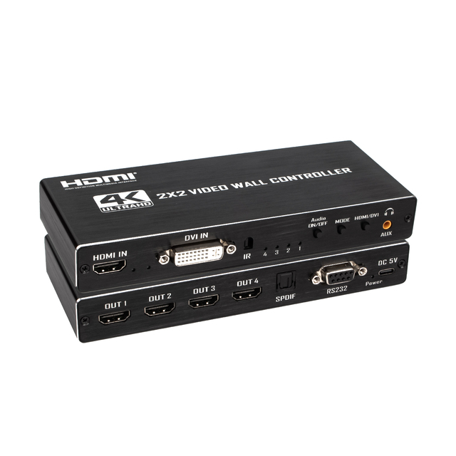 2x2 &DVI Input 4K Aluminum Alloy Video Wall Controller with RS232 180 Rotate Audio for 4 TV Screens OEM