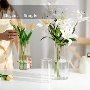 結婚式のテーブルのセンターピースの装飾のための透明なリブ付きガラス花瓶シリンダーキャンドルホルダー - Product Image 3