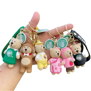 Cartoon Cute 3D Coffee Cup Bear PVC Keychains Wholesale Keychain Bag Pendant Toy for Kids Festival Gift