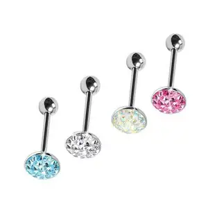 Ferido Crystals Flat Tongue Piercing Tongue Barbell Ring 14G Body Jewelry