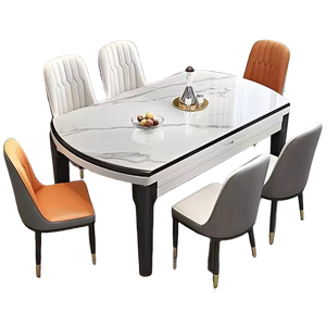 Set <span class=keywords><strong>Tavolo</strong></span> da Pranzo Moderno a <span class=keywords><strong>6</strong></span> <span class=keywords><strong>Posti</strong></span> in Pietra Sinterizzata, Arredamento Contemporaneo di Lusso con Design Estensibile per Uso Domestico - Product Image 1
