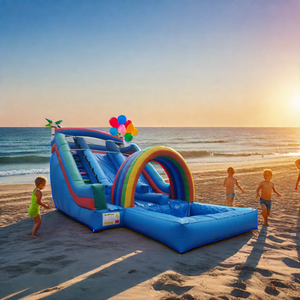 Tobogán de agua de <span class=keywords><strong>tres</strong></span> vías inflable de PVC resistente personalizado, precios de fábrica para piscina y castillo inflable - Product Image 2