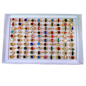 Anillos KC de Aleación Chapados en Oro con Gemas de Cristal Multicolor, Piedras de Imitación Ovaladas, Cuadradas y Redondas - Product Image 3