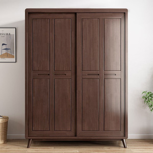 Nordic Solid Wood <b>Wardrobe</b> Rubber Wood Sliding Door Two Door Bedroom Storage Cabinet <b>Large</b> Capacity Modern Minimalist Design - Product Image 1