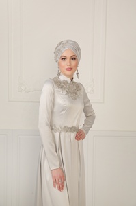 Vestido de novia musulmán de manga larga, largo, cuello alto, modesto - Product Image 3