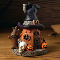Figurine en résine maison magique fantastique avec chapeau de sorcière, toit, crâne, citrouille et esprit d'arbre pour la décoration de table à la maison