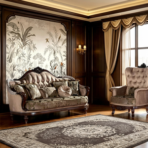 Juego de Sofás Chesterfield Tradicional de Terciopelo, Tres Plazas, Respaldo Acolchado, Brazos Curvos, Estructura de Madera, Muebles para Sala de Estar - Product Image 1