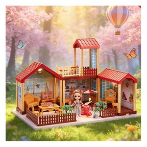 Plastic Kids for Dollhouse Toy with <b>Pool</b> <b>Slide</b> Balcony Elevator Furniture Pretend Play Story Gift Set - Product Image 1