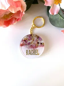 Portachiavi personalizzato con fiori secchi in resina borsa con nome personalizzato portachiavi accessori regalo <span class=keywords><strong>per</strong></span> <span class=keywords><strong>lei</strong></span> - Product Image 2