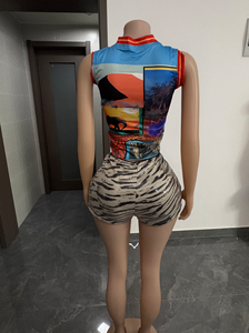 G04123C 2026 Summer Women Print <strong>Tops</strong> Matching <strong>sequin</strong> Shorts Sets - Product Image 4