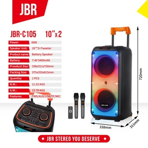 Jbr <span class=keywords><strong>10Inch</strong></span> Xách Tay KTV Cho <span class=keywords><strong>Bluetooth</strong></span> Không Dây Microphone Âm Thanh Ngoài Trời Dj Loa Karaoke Đôi Vuông Nhảy Xe Đẩy Pin - Product Image 6