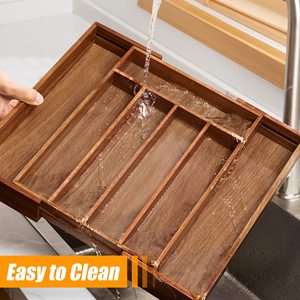 Organisateur d'ustensiles extensible en acacia, rangement pour couverts, porte-couverts, plateau de tiroir, organisateur de couverts en bambou pour la cuisine - Product Image 4