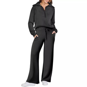 Ensemble décontracté deux pièces pour femme : sweat à capuche zippé et pantalon large, couleur unie, manches longues, tailles S-M-L-XL-XXL, style européen - Product Image 3