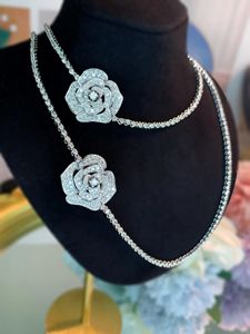 Xinfly 18K Gold Rose 3.5ct Full Natural Diamonds Fine <b>Choker</b> Necklace Beautiful Wedding Jewelry Link Chain for Gift White Gold - Product Image 2