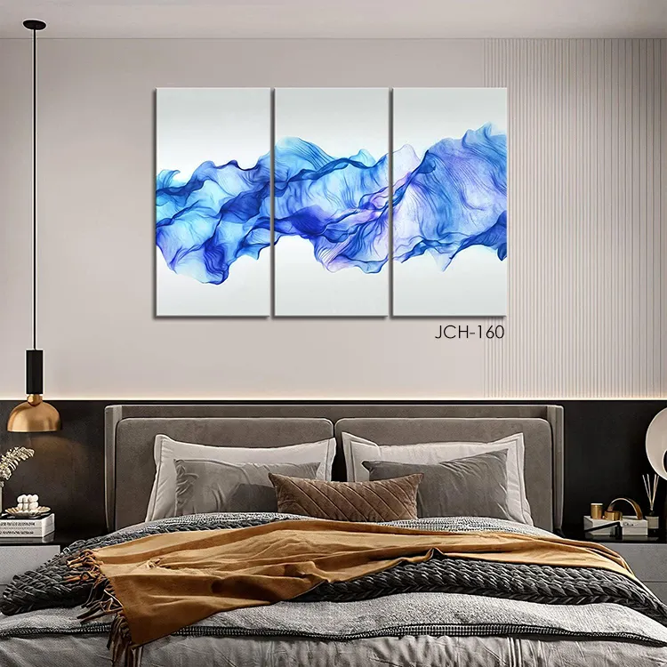 Grosir artistik abstrak biru seperti gelombang seni dinding lukisan gambar cetak di kanvas abstrak gambar untuk rumah