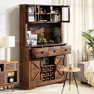 Farmhouse solid wood <b>sideboard</b>, simple living room wall-mounted kitchen cabinet, double-door wine cabinet, <b>storage</b> rack, tea - Product Image 2