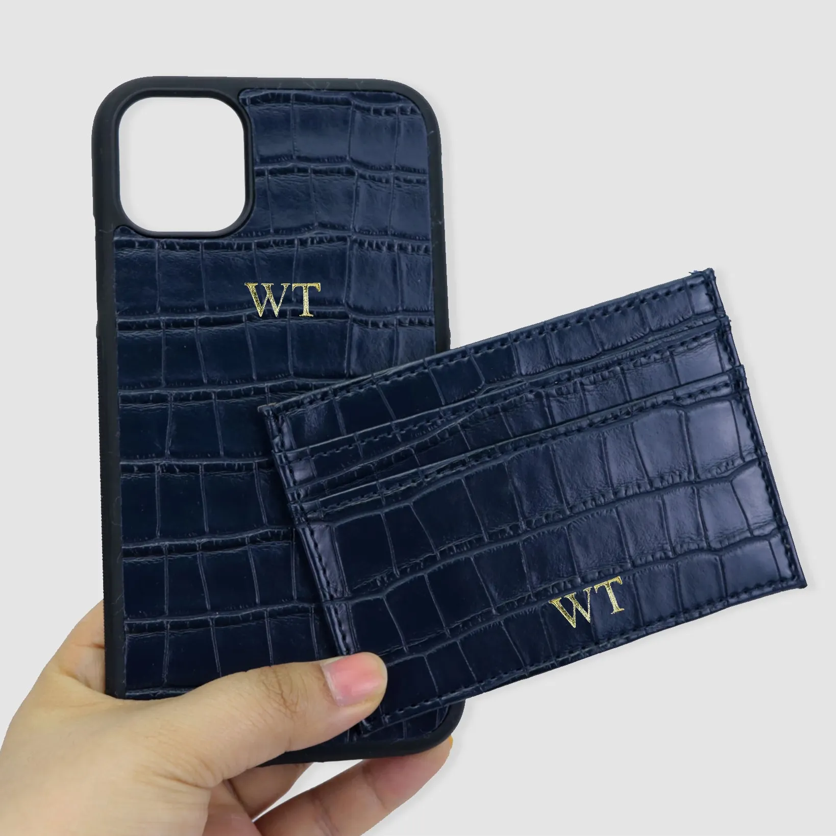 Custom Gift Set Name Phone Case For IPhone 14 13 12 11Pro Max Crocodile Embossed PU Leather Card Holder