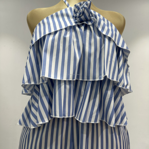 Robe d'été 2026 nouvelle mode rayée à col suspendu pour <span class=keywords><strong>femme</strong></span>, robe sans manches à volants au dos en tissu respirant - Product Image 4