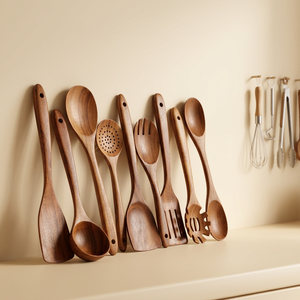 Natural Acacia Wood Spoon Set Sustainable Business Gift Eco-Friendly Kitchen Utensil Set Durable & Reusable Cooking Tools