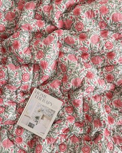 Mustard Yellow <b>Pink</b> Floral Cotton Quilt Hand Block Printed Reversible Indian Kantha <b>Blanket</b> King Size - Product Image 3
