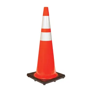 Benc 36 pouces PVC sécurité routière cônes de stationnement routier avec base lestée noire colliers réfléchissants cônes de danger orange fluorescent