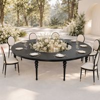 Table de banquet ronde noire en métal, style lune, pour événements, mariages, fêtes, luxe romantique français, finition dorée