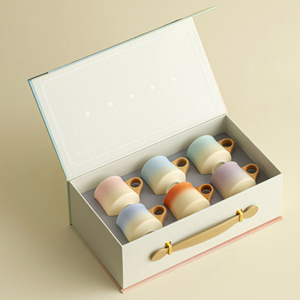 New Product Wood Handle Ceramic Espresso <b>Cup</b> <b>Set</b> Gradient Color Porcelain <b>Cup</b> <b>Sets</b> for Coffee and <b>Tea</b> - Product Image 2