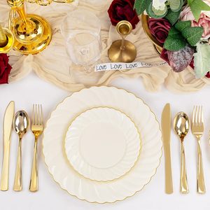 Lot de 50 assiettes en plastique réutilisables à bordure florale avec bord doré, comprenant une <span class=keywords><strong>assiette</strong></span> à dîner de 10,25 pouces et une <span class=keywords><strong>assiette</strong></span> à <span class=keywords><strong>dessert</strong></span> de 7,5 pouces - Product Image 3