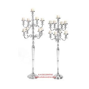 Metal Candelabra with 9 Arms <b>Set</b> of 2 for Christmas Decorated Silver plated Restaurant & Entryway Decoration Handmade Candelabra - Product Image 1