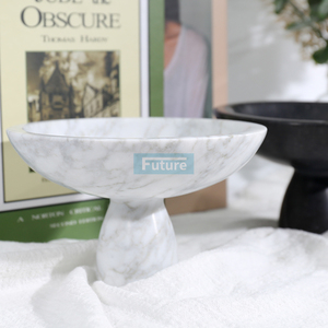 Cuencos de bandeja de fruta decorativos de mármol de flor blanca de piedra Natural, cuencos contemporáneos, cuenco tallado de mármol blanco Menhir - Product Image 6