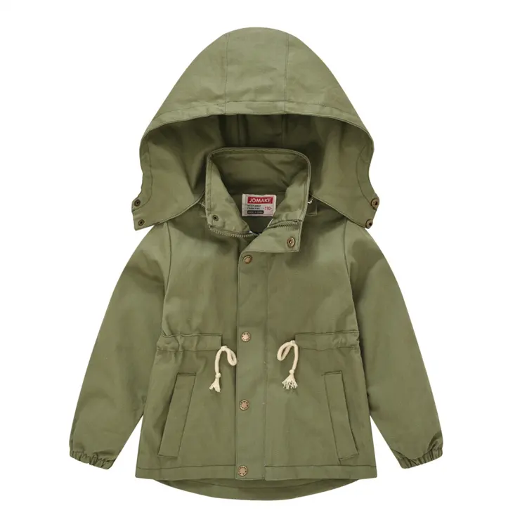 Autumn Kids Girls Boys Solid Color Bundle Waist Jackets Windbreaker Removable Hat Children's Fall Hooded Windproof Trench Coat