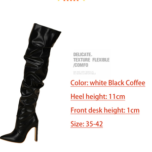 Bottes hautes à talon bloc et bout pointu froncé Tallulah 2025 en noir, tailles 35-42 - Product Image 6