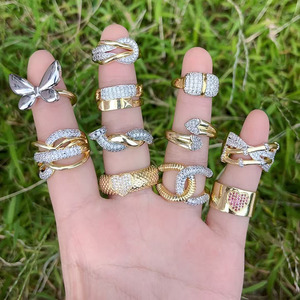<span class=keywords><strong>Anneaux</strong></span> croisés pour femmes RM1681, uniques et élégants, en or et argent massif plaqué, <span class=keywords><strong>deux</strong></span> tons, pavé de CZ, cœur flamboyant, fleur - Product Image 3
