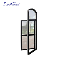 Ventana Abatible y Giratoria de Aluminio con Arco, Marco Negro y Blanco con Rotura de Puente Térmico para Villa
