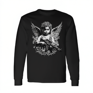 T-shirt a maniche lunghe Armed Guardian Angel con design grafico nero, abbigliamento unisex - Product Image 2