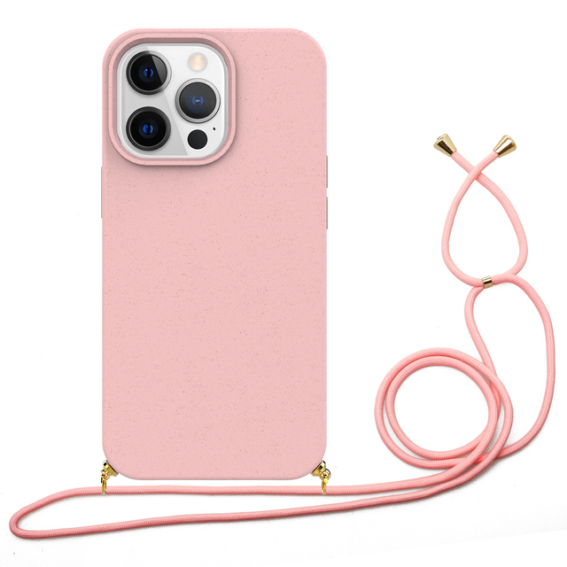 Eco Wheat Anti-fall Sports Design Crossbody Strap Phone Case with Silicone Lanyard for iPhone 18/15/14/13/12-X-WORLD Brand